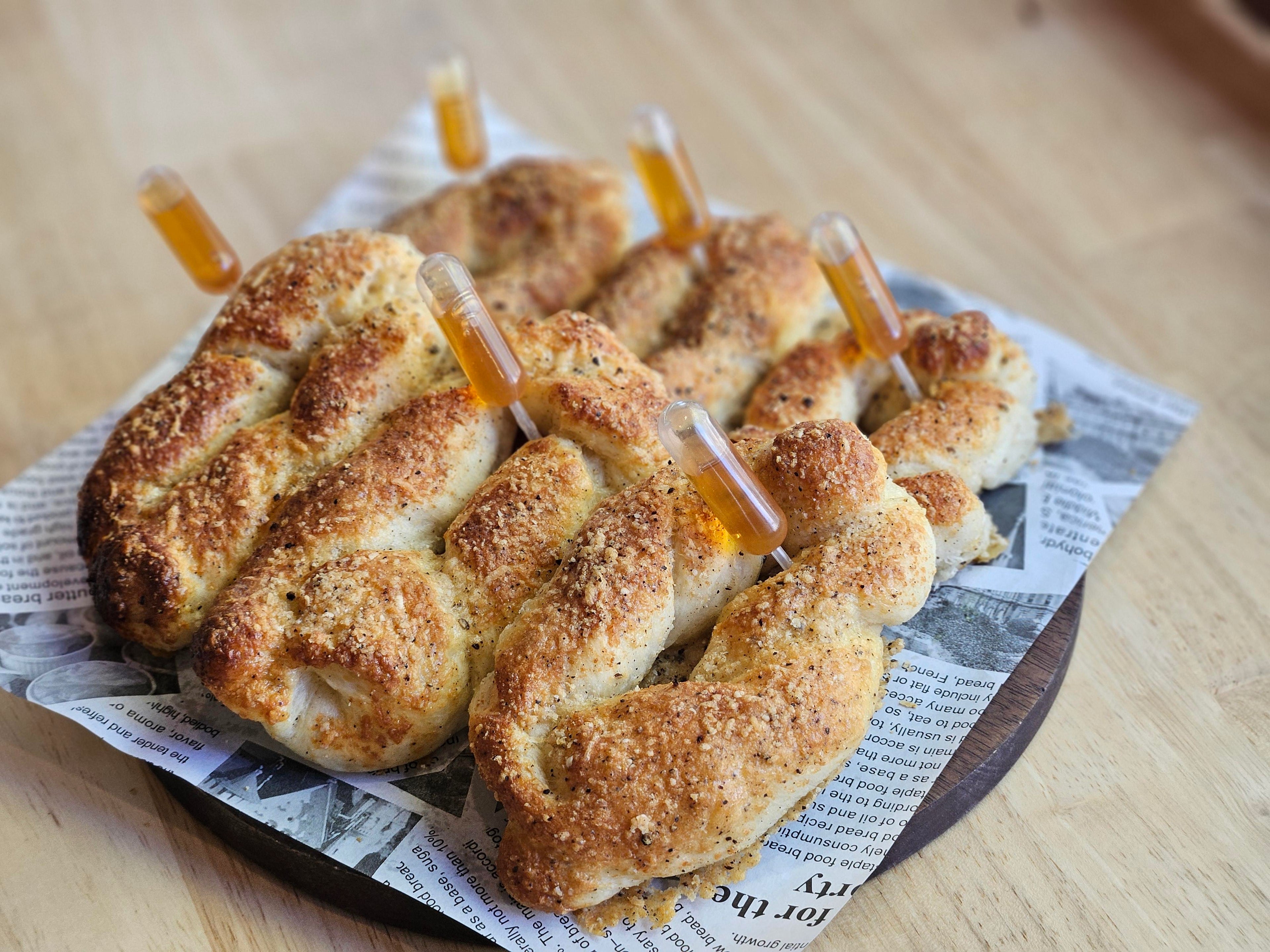 Parmesan Twists with Hot Honey