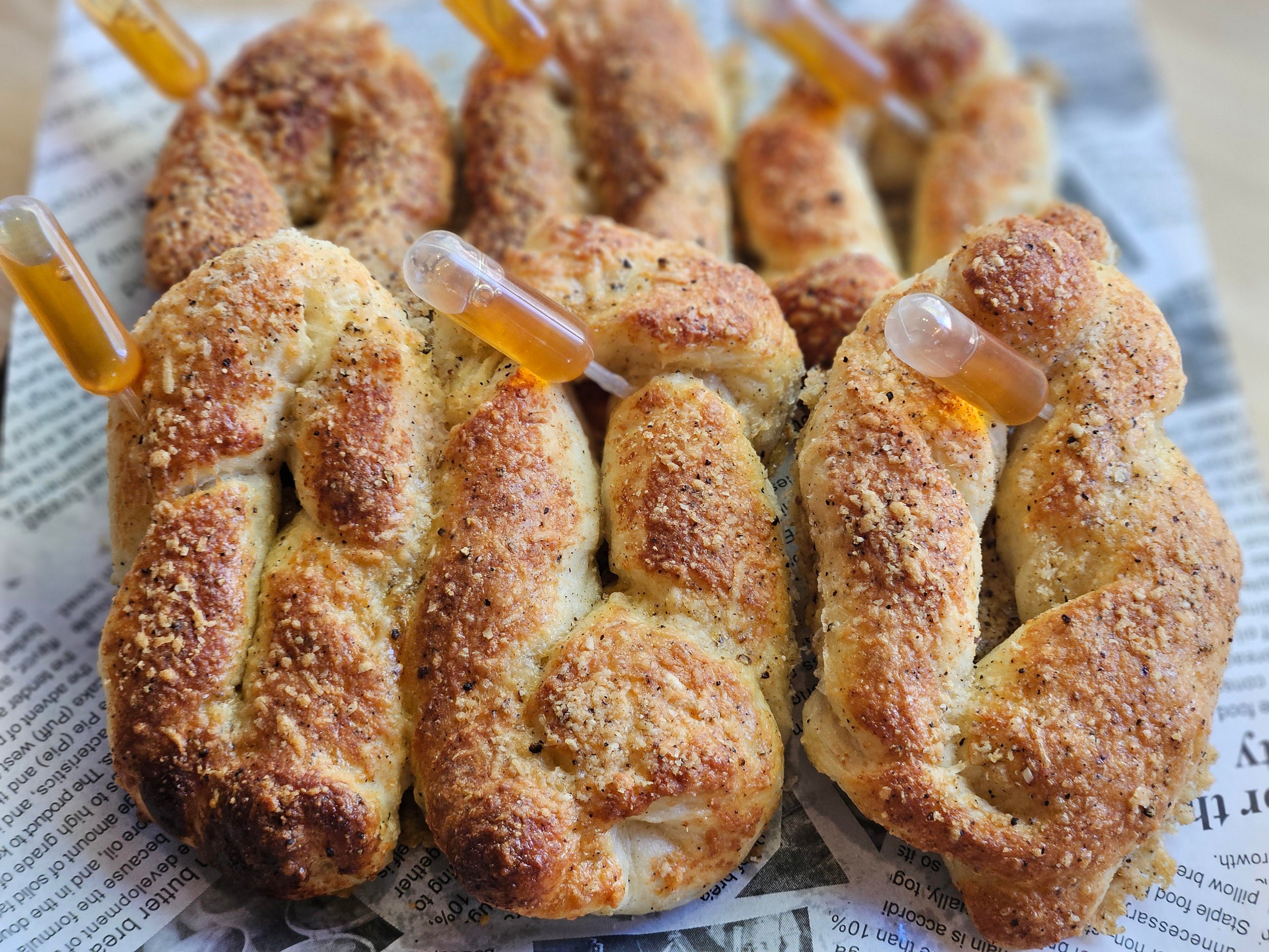 Parmesan Twists with Hot Honey